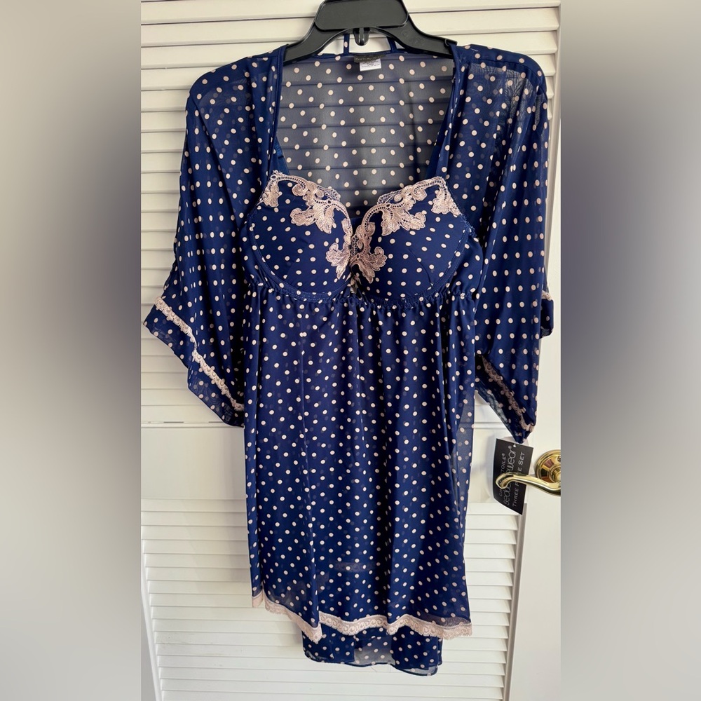 Seductivewear by Cinema Etoile Polka Dot Chemise 3 Piece Set